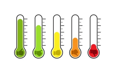 Set of thermometers with different degrees of temperature. Reflection of emot イラスト素材
