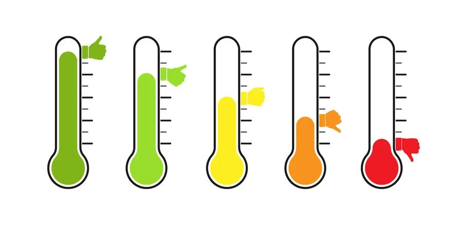Set of thermometers with different degrees of temperature. Reflection of emot イラスト素材