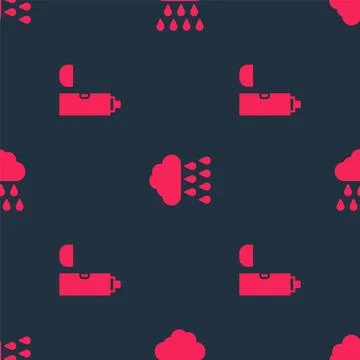 Set Thermos container and Cloud with rain on seamless pattern. Vector Stock Illustration