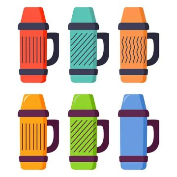 A set of thermoses. Thermos drink container. Stock Illustration