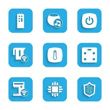 Set Thermostat, Processor with CPU, Fingerprint, Smart bathroom scales, coffee Stock Illustration