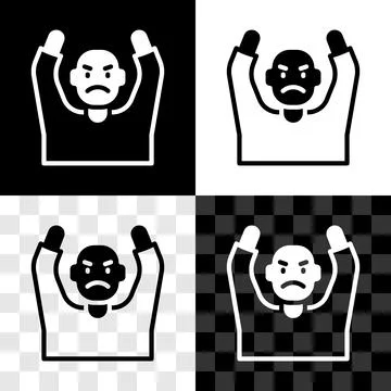 Set Thief surrendering hands up icon isolated on black and white, transparent Stock Illustration