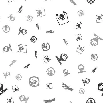 Set Thief surrendering hands up, Sniper rifle with scope, mask and Headshot on Stock Illustration