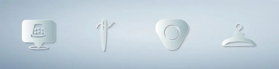 Set Thimble for sewing, Needle with thread, Sewing chalk and Hanger wardrobe Stock Illustration