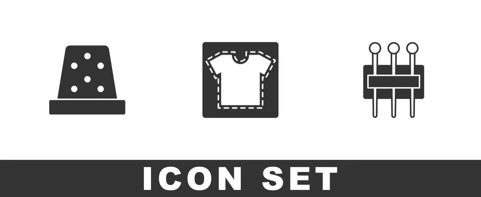 Set Thimble for sewing, Sewing pattern and Needle icon. Vector Stockillustratie