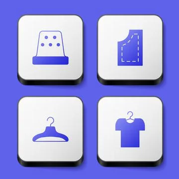 Set Thimble for sewing, Sewing pattern, Hanger wardrobe and T-shirt on hanger Stock Illustration