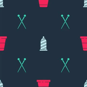 Set Thimble for sewing, Sewing thread and Knitting needles on seamless pattern Stock Illustration