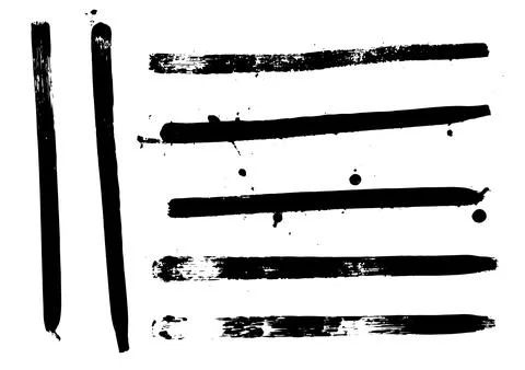 Set of thin and elongated brush painting strokes, set of vector stroke reso.. Stock Illustration