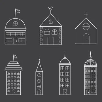 Set of thin building icons イラスト素材