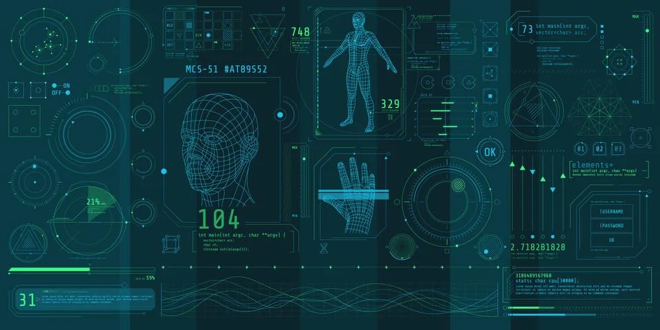 A set of thin elements on the topic of Bio Scanning. Illustrazione stock