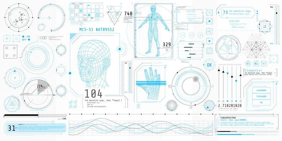 A set of thin elements on the topic of Bio Scanning. Illustrazione stock