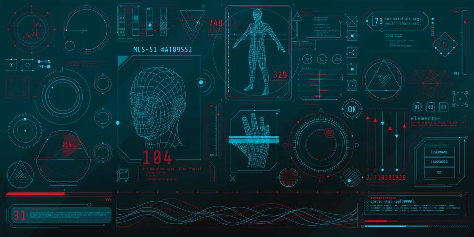 A set of thin elements on the topic of Bio Scanning. Stockillustratie
