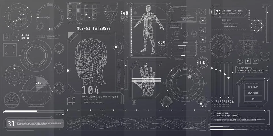 A set of thin elements on the topic of Bio Scanning. 스톡 일러스트