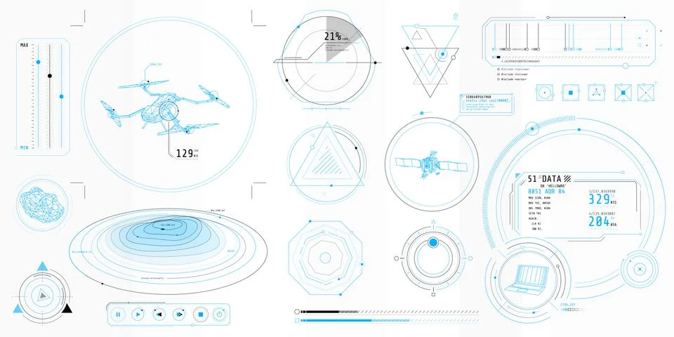 A set of thin elements on the topic of Drone Control. Stockillustratie