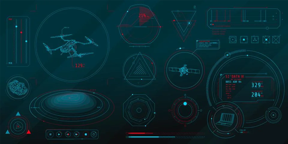 A set of thin elements on the topic of Drone Control. Stockillustratie