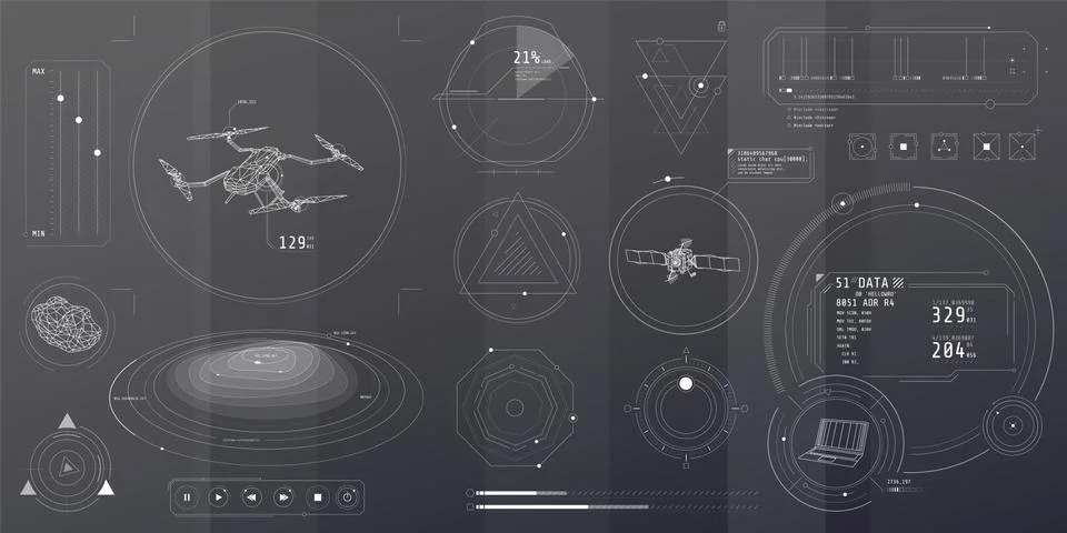 A set of thin elements on the topic of Drone Control. 스톡 일러스트