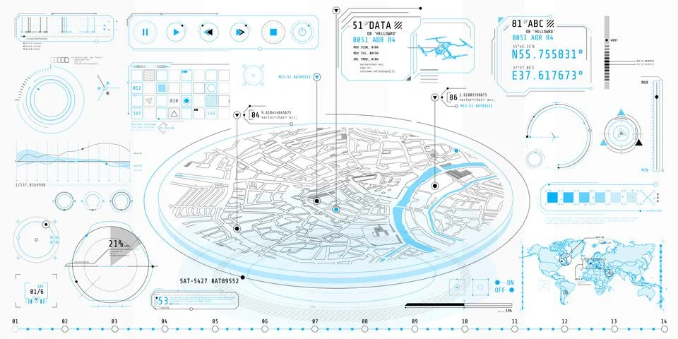 A set of thin elements on the topic of Geo-Position. Illustrazione stock