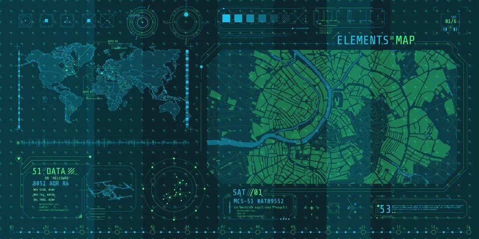 A set of thin elements on the topic of Map Search. Illustrazione stock