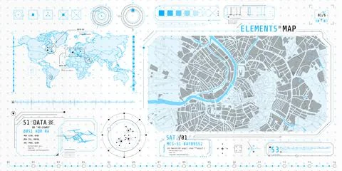 A set of thin elements on the topic of Map Search. Illustrazione stock