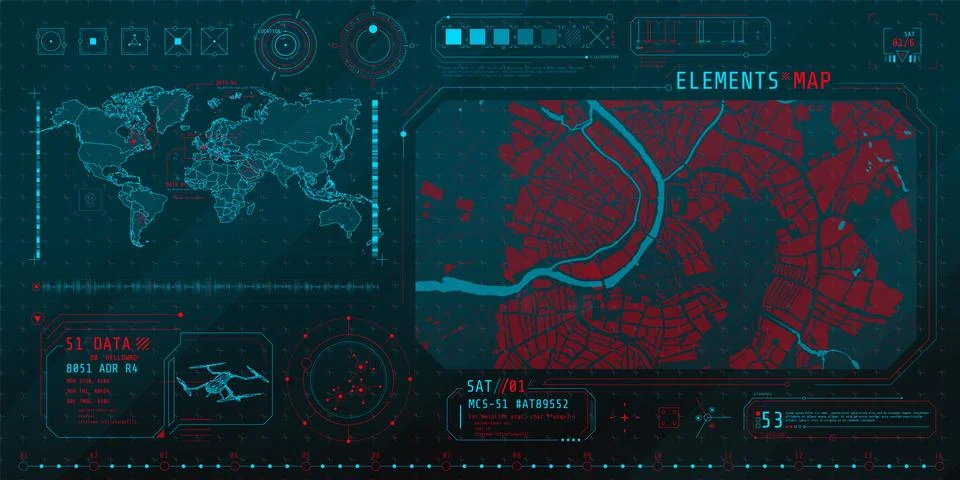 A set of thin elements on the topic of Map Search. イラスト素材