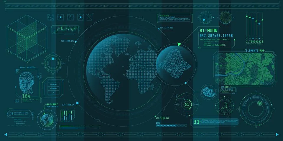 A set of thin elements on the topic of Planetary Search. Stockillustratie