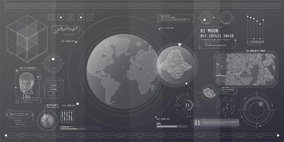 A set of thin elements on the topic of Planetary Search. Illustrazione stock