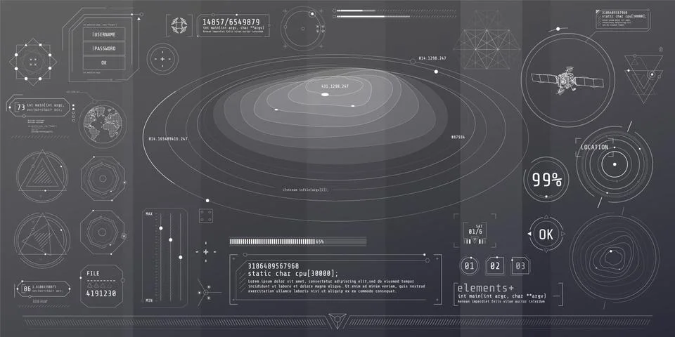 A set of thin elements on the topic of Topography. Stockillustratie