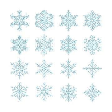 Set of thin line art snowflake icons. Trendy outline winter seasonal ornament Stock Illustration