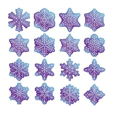 Set of thin line art snowflake icons with gradient. Trendy outline winter sea Stock Illustration
