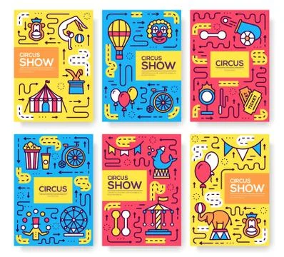Set of thin line circus pattern concept. Art festival, magazine, book, poster Stock Illustration