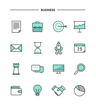 Set of thin line flat business icons Stock Illustration
