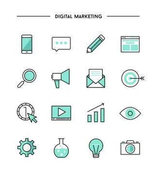 Set of thin line flat digital marketing icons Illustrazione stock