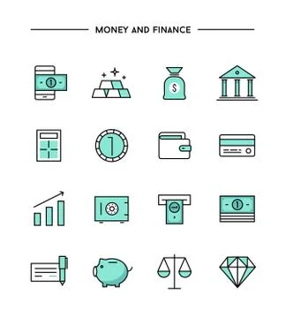 Set of thin line flat money and finance icons Illustrazione stock