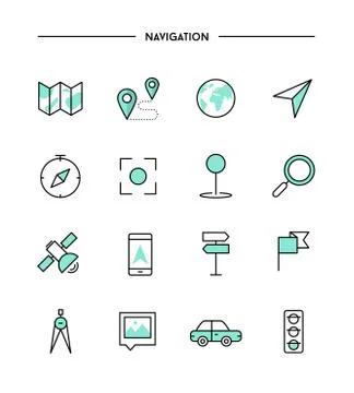 Set of thin line flat navigation icons Illustrazione stock