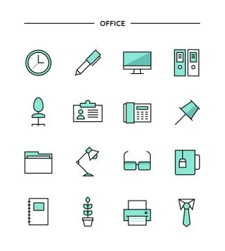 Set of thin line flat office icons Illustrazione stock
