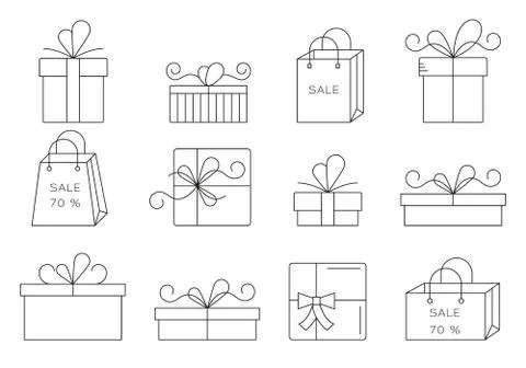 Set of thin line gift icons. Stock Illustration