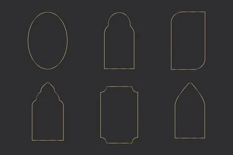 Set thin line golden minimal frames geometric shapes, arch border, elegant deco Stock Illustration
