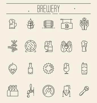 Set of thin line icons of beer and brewery. Modern vector illustration. Stock Illustration
