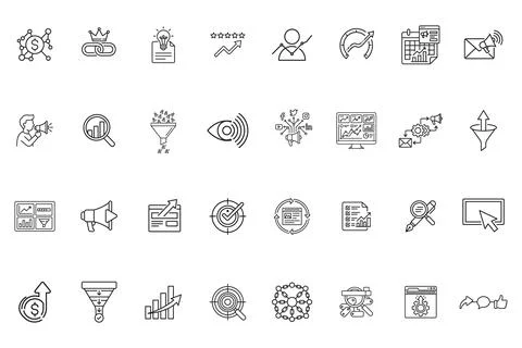 Set of thin line icons for digital marketing and seo strategy Stock Illustration