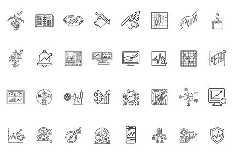 Set of thin line icons for financial trading, stock market analysis, and in.. Stock Illustration