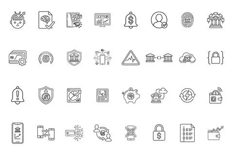 Set of thin line icons for fintech and digital banking Stock Illustration