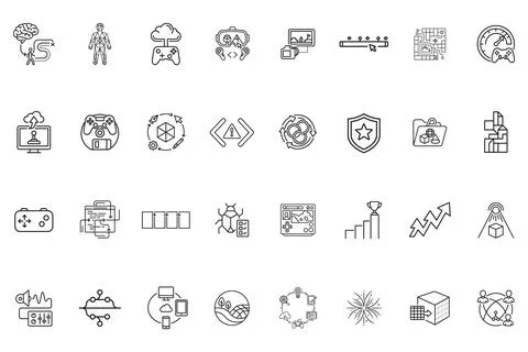 Set of thin line icons for game development and design Illustrazione stock