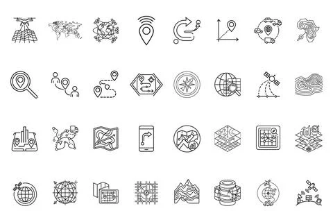 Set of thin line icons for gis and mapping Stock Illustration