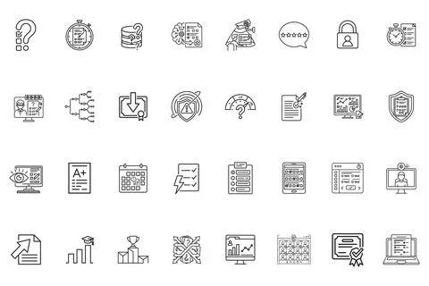 Set of thin line icons for online testing and education Stock Illustration