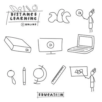 Set of thin line icons on the topic of education or training Stock Illustration