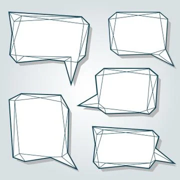 Set of thin line low polygon 3d abstract speech bubbles. Stock Illustration