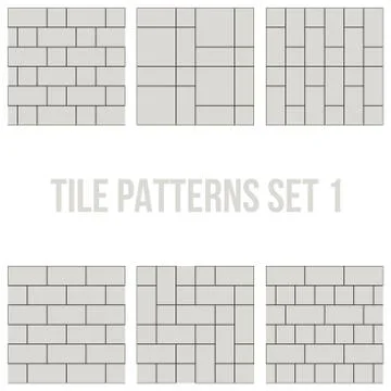 Set of thin line seamless pattern brick tile Stock Illustration