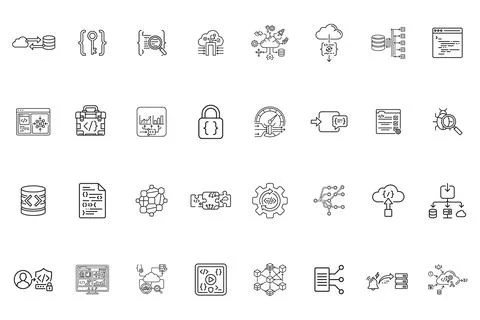 Set of thin line software development and cloud computing icons 스톡 일러스트