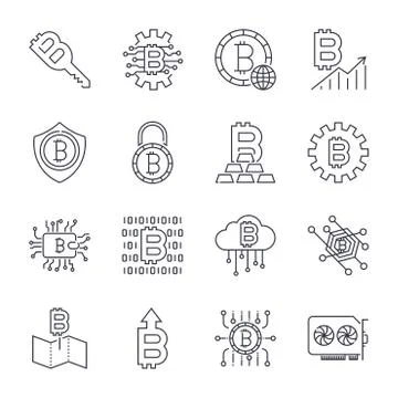 Set of Thin Line Stroke Vector Bitcoin and Cryptocurrency Icons. Icons for si 스톡 일러스트