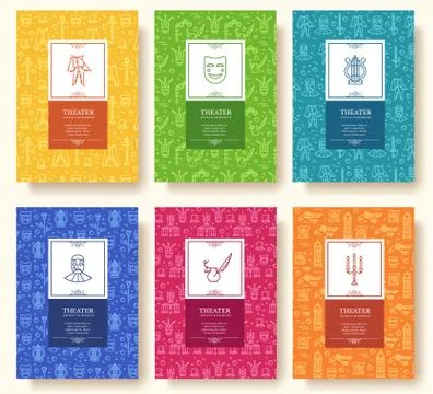 Set of thin line theater pattern concept. Art traditional, magazine, book Stock Illustration